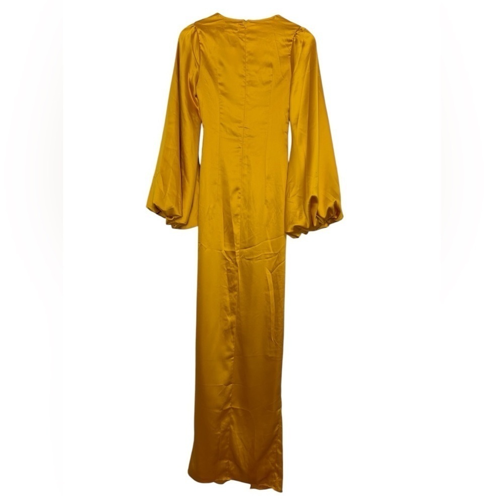 NWT Yellow Gown Satin Dress Maxi Long Sleeve Sexy Wedding Guest Formal Size S - Picture 6 of 16